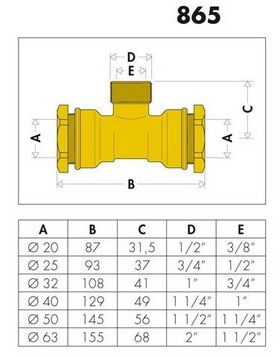 Caleffi T-Stück 865 Messing 25x3/4Zoll AGx1/2Zoll IG - VPE: 10