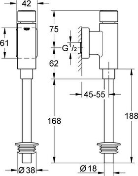 Grohe Druckspüler RONDO f Urinal 1/2Zoll o Vorabsperrung chr