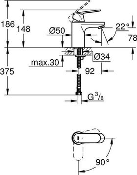 Grohe EH-WTbatt EUROSMART C 1/2Zoll glatter Körper chr