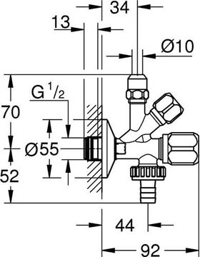 Grohe WAS Kombi-Eckventil 1/2" Schubros d= 55mm selbstd chr