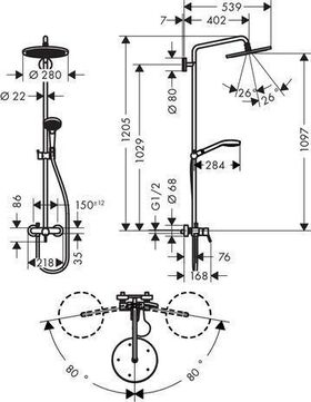 HG Showerpipe CROMA SELECT 280 AIR 1JET DN 15, mit Einhebelmischer chrom