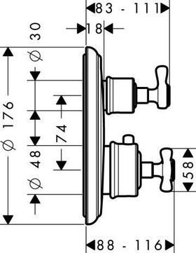 Thermostat AXOR MONTREUX UP m Ab u Umstellven polished gold optic