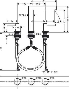 HG 3-Loch-Waschtischarmatur FINORIS 160 m Push-Open Ablaufgarnitur 1 1/4Zoll chr