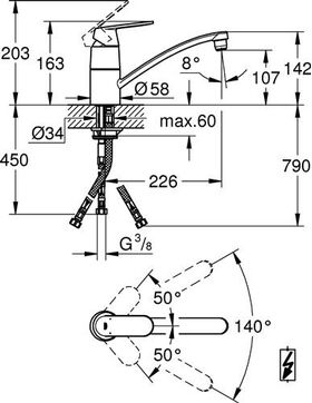 Grohe EH-Spültischbatterie EUROSMART C 1/2Zoll fla Ala ND chr