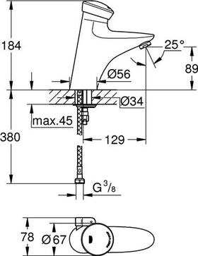 Grohe Selbstschl.-WTB EURODISC SE m Mischung 6 V Batt chr