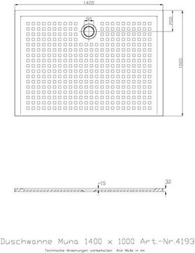 Hoesch Duschwanne MUNA mit Antirutsch 1400x1000x30mm weiß