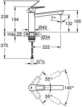 Grohe Einhand-Spültischarmatur BAULOOP 1/2Zoll mi-ho Ala chr