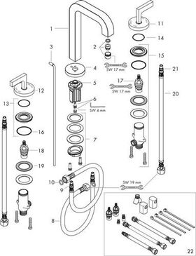 3-L Waschtischarmatur 170 AXOR CITTERIO DN 15 m Hebelgr u Ros. m Al 140mm pol. r