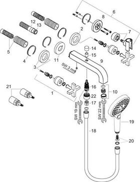 3-Loch-Wannenarmatur AXOR CITTERIO DN 15 UP m Ros. mit Kreuzgriffen chrom