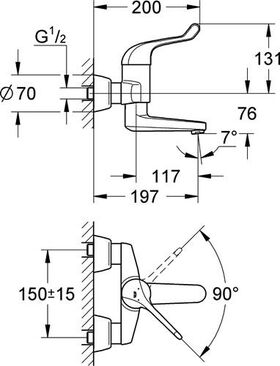 Grohe Einhand-Sicherheitsmischbatterie E 1/2Zoll Ausldg 197mm chr