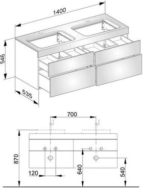 Keuco Waschtischunterbau EDITION 400 1400x546x535mm m HL-Boh we h Glas ca kl