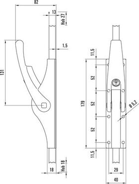 Tortreibriegel PLANO abschl.13mm abschl.Schlaufenanzahl 3 LM hell verz.DENI