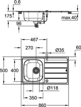 Grohe Einbauspülen-Set BAU m Küchenarma. m Abtropffläche edelstahl