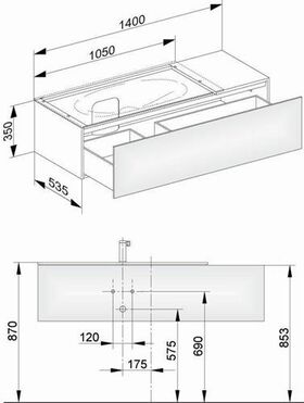 Keuco Waschtischunterbau EDITION 11 sw geb Be 1400x350x535mm Becken li