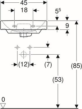 Geberit Handwaschbecken SMYLE Square 450x360mm m HL m ÜL asymmetrisch weiß KT