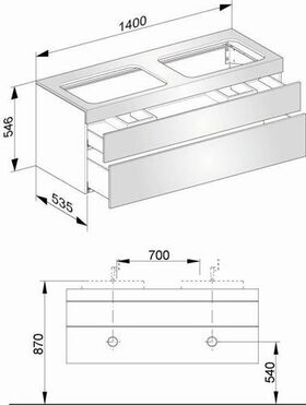 Keuco Waschtischunterbau EDITION 400 1400x546x535mm o HL-Boh we hgl