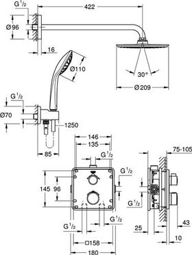 UP-Duschsystem GROHTHERM m Thermostat und Kopfbrause rd chr