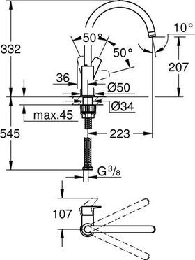 Grohe Einhand-Spültischarmatur BAUEDGE 1/2Zoll ho Ala chr