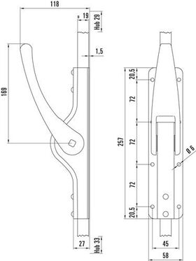 Tortreibriegel PLANO 19mm Schlaufenanzahl 4 LM hell verz.DENI