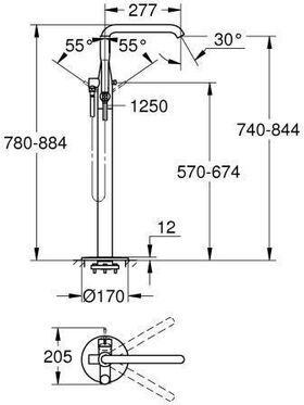 Grohe Einhand-Wannenbatterie ESSENCE 1/2Zoll Bod. ha graph gebü