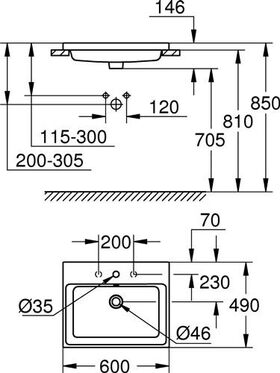 GROHE Einbauwaschtisch Cube Keramik 1 HL m ÜL 600x490mm PureGuard/awe