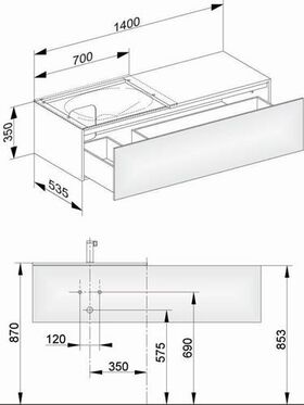 Keuco Waschtischunterbau EDITION 11 sw geb Be 1400x350x535mm Becken li