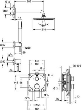 Duschsystem GROHTHERM m Thermostat und Koprbrause rd chr