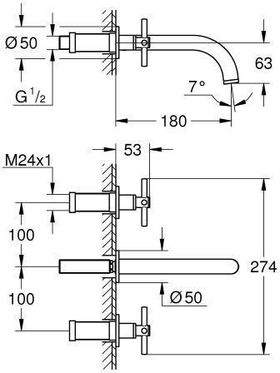 Grohe 3-Loch-WT-Batterie ATRIO FMS, Ausladung 180mm cool sunrise