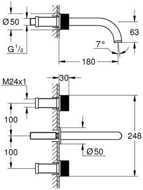 GROHE 3-L-WT-Wandbatt. Atrio Private C. 20589 FMS Knopfbetätigung supersteel