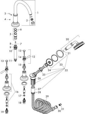 4-Loch Wannenrandarmatur AXOR MONTREUX DN 15 m Hebelgr. stainless steel optic