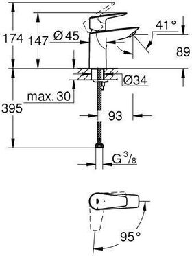 Grohe Einhand-Waschtischbatterie BAUEDGE 1/2Zoll S-Size chr