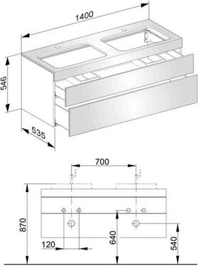 Keuco Waschtischunterbau EDITION 400 1400x546x535mm m HL-Boh we Glas we klar