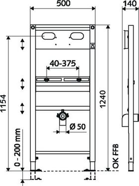 Schell Waschtisch-Montagemodul MONTUS BH 124cm für Waschtische mit Wandauslauf