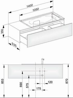 Keuco Waschtischunterbau EDITION 11 sw geb Be 1400x350x535mm Becken re