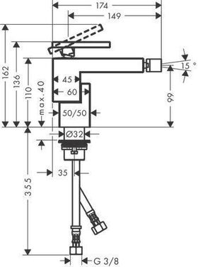 Einhebel-Bidetmischer AXOR EDGE mit Ablaufgarnitur chrom