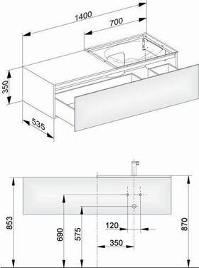 Keuco Waschtischunterbau EDITION 11 sw geb Be 1400x350x535mm Becken re