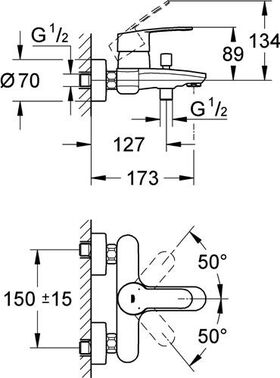 GROHE Einhand-Wannenbatterie Eurostyle C 1/2Zoll chr