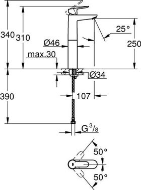 GROHE Einhand-Waschtischbatterie BauEdge 1/2Zoll XL-Size chr