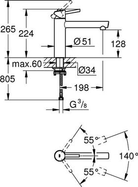 Grohe Einhand-Spültischbatterie CONCETTO 1/2Zoll mi-ho Ala Vor-Fenster-Mont chr