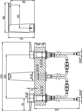 VB Dreiloch-Waschtischarmatur Conum 440x144x165mm ohne Ablaufgarnitur Chrom