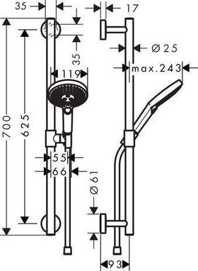 HG Brauseset RAINDANCE SELECT S 120 Brausestange Unica Comfort 650mm chrom