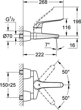 Grohe EH-WTbatt EUROECO SPECIAL 1/2Zoll Ausl 221mm absp. S-Anschlüsse chr