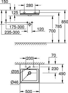 Grohe Waschtisch CUBE KERAMIK 1 HL m ÜL 500x490mm PureGuard/awe