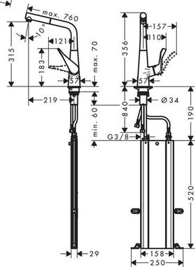 Einhebel-Küchenmischer Metris M71 ComfortZone 320, Eco, 1 jet, sBox chrom