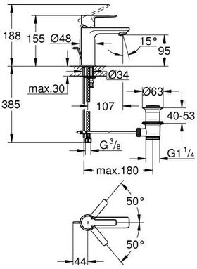 Grohe Einhand-Waschtischbatterie LINEARE 1/2Zoll XS-Size ha graph gebü