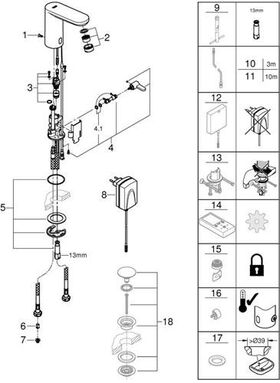 Grohe Infrarot-Elektronik EUROSMART CE 1/2Zoll Steckertrafo chr