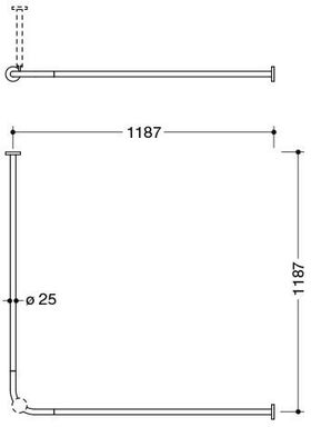 Hewi Vorhangstange weiß tiefmatt 1187x1187mm, 24 Ringe