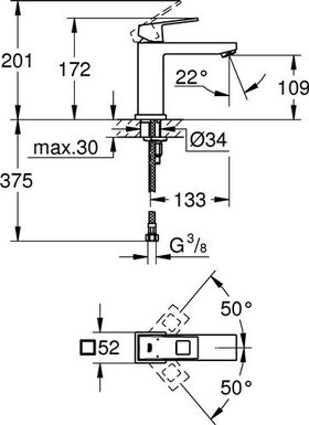 Grohe EH-WTbatt EUROCUBE 1/2Zoll M-Size glatter Körper chr