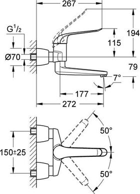 Grohe EH-WTbatt EUROECO SPECIAL 1/2Zoll Ausl 274mm absp. S-Anschlüsse chr