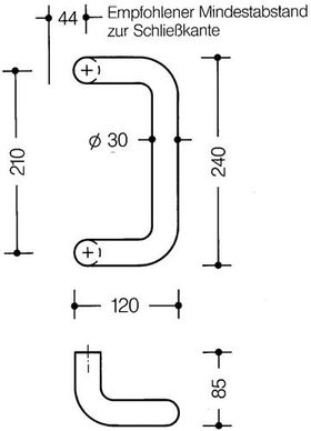 Stoßgriff 550.30GKLT PA ma Farb-Nr.98 A.210mm L.240mm B.120mm HEWI